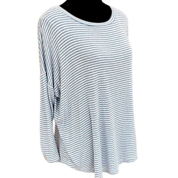 LOFT blue/white Striped Dolman long sleeved crew neck Tee size M - Picture 4 of 6